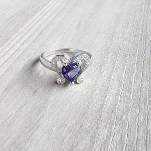 Sterling Silver 925 Iolite Heart Ladies Ring Size 8.5 White Topaz accents New